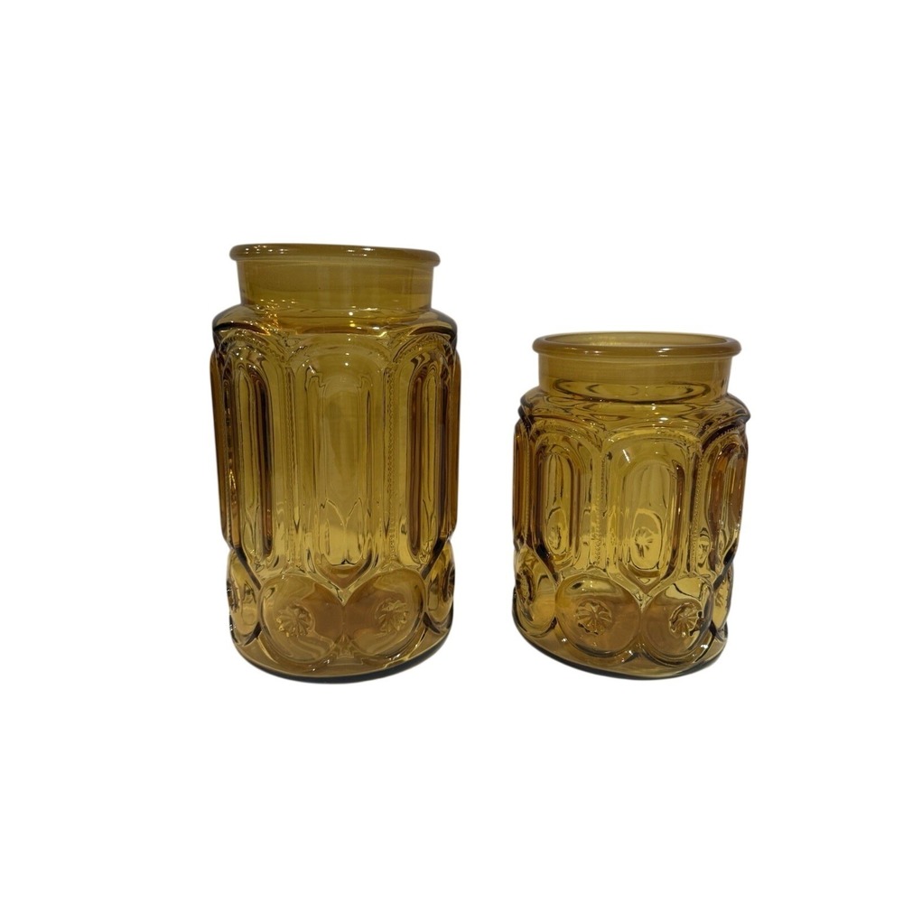 Vintage Amber Moon & Stars Glass Canisters (Set of 2) – No Lids